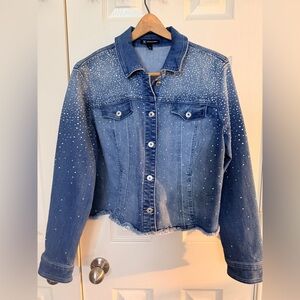 INC International Concepts Blue Studded Rhinestone Denim Jacket
